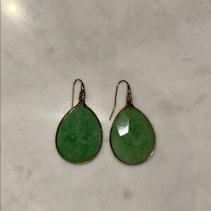 Green Teardrop Earrings with Gold Accents